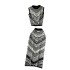European and American style retro jacquard knitted suit for women's sleeveless vest+medium length skirt for high-end luxury ladies two-piece set