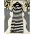 Chic Korean retro striped dress for women's summer new niche design, loose fitting casual and age reducing knitted skirt
