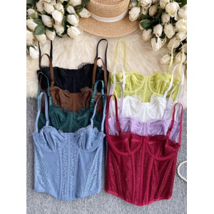 European and American top women's 2024 new sexy lace strappy camisole vest for women's fashionable inner wear and versatile outer wear base