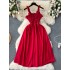 Sweet Auricularia Strap Dress for Women with Elastic Waist, Slim Mid length Korean Holiday Style Skirt, First Love Skirt