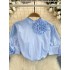 French haute couture three-dimensional cut flower shirt, women's western-style bubble sleeve top, versatile and slimming fashionable shirt trend