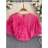French Chiffon Shirt Women's Design Sense Three Dimensional Flower Age Reducing Bubble Sleeve Top Women's Summer Wear Thin Pullover Shirt Trendy