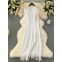 Bohemian style light luxury high-end dress for women's summer knitted hollow sleeveless tassel design temperament long skirt