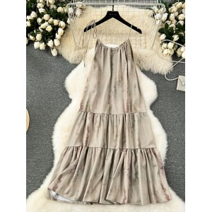 French style neck hanging suspender dress for children's summer 2024 new seaside vacation style loose fairy long dress