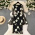 High end Dress for Women 2024 New Style French Flare Sleeves 3D Flower Slim Fit Mesh Dress