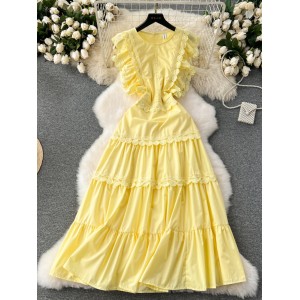 French haute couture dress for women 2024 new heavy industry embroidered ruffle edge slim fit long vacation first love dress