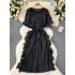 European and American style light luxury high-end dress, women's summer pleated ruffle edge design, niche and unique, elegant and elegant long skirt