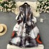 French haute couture dress for women, light luxury, heavy industry, pleated, slim fit, long design, halo dye printed dress, skirt