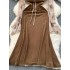2024 Early Spring Dress Women's Design Feeling Wooden Ear Edge Printed Flare Sleeves Retro Panel Mid length Fishtail Skirt