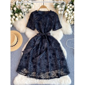 High end Qianjinfeng Dress for Women 2024 New Light Luxury Sequin Embroidered Small Dress for Celebrities High end Dress
