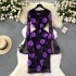 High end Dress for Women 2024 New Style French Flare Sleeves 3D Flower Slim Fit Mesh Dress