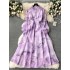 French retro early spring dress for women 2024 new high-end irregular printed and dyed slim fit long holiday dress
