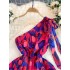 European and American style light luxury high-end floral diagonal collar dress for women in summer with tie up waist design, pure desire spicy girl short skirt