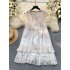 Korean style small dress doll dress 2024 new summer sweet ear chiffon printed holiday dress