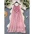 Beach resort style dress for women, French sweet hanging neck, sleeveless loose fairy dress for tourism photography, camisole long dress