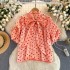 French retro polka dot shirt for women, sweet bow collar, niche bubble sleeves, high-end flowing light shirt for women