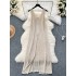 Korean style fashionable layering design with zipper slit long top for women's knitted sleeveless vest dress for women