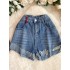 European and American spicy girl style jeans, women's summer high waisted tassels with holes, retro design, loose and slim shorts