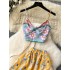 European and American seaside vacation style, light luxury and high-end feeling, retro floral set, women's suspender top and half length skirt
