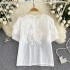 French Chiffon Shirt Women's Design Sense Three Dimensional Flower Age Reducing Bubble Sleeve Top Women's Summer Wear Thin Pullover Shirt Trendy