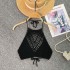 A niche retro ethnic style fake hanging neck suspender top for women's tank top, sexy hollow out versatile knit sweater for external wear