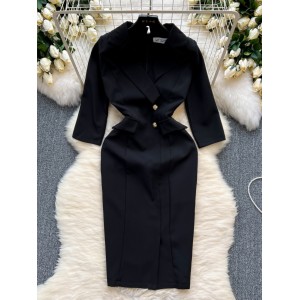 High end Royal Sister Wears Women's Light and Mature Style Temperament Dress 2024 New Vintage Suit Collar Waist French Dress