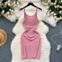European and American dresses for women with a sense of luxury, simple and solid color temperament, round neck slim fit, hip wrap skirt, sexy backless suspender skirt