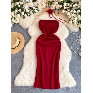 Pure desire style strapless dress for women to show off their figure in summer. Slim fit with a slit design and a sense of niche temperament. Spicy girl dress