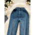 American style Instagram high street jeans for women with high waist, slimming and versatile straight leg pants, niche design, contrasting color pocket pants