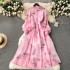 French retro early spring dress for women 2024 new high-end irregular printed and dyed slim fit long holiday dress
