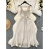 French Dress Women's 2024 New Summer Dress Pure Desire Style Lace Lapel Slim Fit Mid length Split Sling Dress