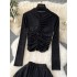 Salt style light cooked two-piece set, high-end black sequin pleated top, versatile high waisted long skirt, new style