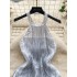 Design Sense Hanging Neck Dress High end, Light Luxury, Small and Popular Embroidery Sequins Design Sense Tassel Skirt Dance Dress Women