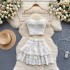 Korean style outfit with sweet lace camisole vest, sexy short ruffled skirt, age reducing vacation two-piece set