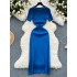 High end Dress for Women 2024 New Design Color Block Short sleeved Polo Neck Slim Fit Knitted Wrapped Hip Skirt