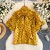 French retro polka dot shirt for women, sweet bow collar, niche bubble sleeves, high-end flowing light shirt for women