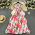 High end formal dress for women with retro palace style printed waistband sleeveless vest dress, 2024 summer dress, large swing A-line skirt