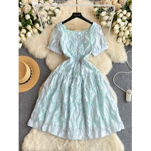 French gentle style small dress, socialite high-end niche jacquard sweet wood ear edge slim fit mid length dress for women