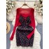 Korean style sweet short knit cardigan fashionable and versatile retro floral camisole dress two-piece set trendy