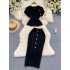 Small Fragrant Wind Set Temperament Short sleeved Knitted Top High end Metal Button Slim Fit Skirt High end Two piece Set