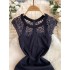 Heart trick perspective lace splicing high-end feeling small black dress light mature style women's clothing temperament slim fit mid length dress for women