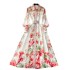 French retro court style dress, high-end, light luxury, niche print, button up, slim fit, long shirt collar, dress for women