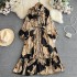 High end, light luxury, elegant lantern, long sleeved, bow tie, waistband, slimming effect, single breasted A-line printed dress