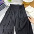 Retro ice silk linen cotton pleated fluttering wide leg long skirt pants for women in summer, thin waist, drape feeling, versatile large hem casual pants