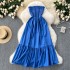 Sexy strapless off the shoulder dress, popular on the internet for women, new niche and unique sleeveless waist cinching dress for a slimming and elegant vacation long dress