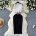 Sleeveless square necked knitted vest skirt with a high-end sense, temperament, goddess style, slim fit, contrasting color patchwork, spicy girl wrap buttocks dress