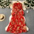 High end dress, female niche, light and familiar style, bow tie, waist up, slimming temperament, floral chiffon pleated long skirt