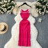 Celebrity temperament, small fragrance, contrasting color, slim fit, camisole dress, versatile for women's summer wear, open cut buttocks wrapped knit skirt for outerwear