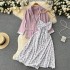 French haute couture loose, sweet and salty set women's long sleeved suit jacket+floral fairy suspender dress