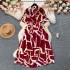 Summer Dress for Women 2024 New Tea Break French Retro Short sleeved Print Wrapped Waist for Slim Appearance Holiday Long Dress